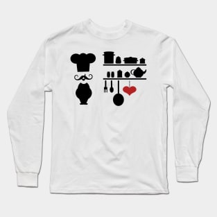 Chef silhouette with kitchen elements Long Sleeve T-Shirt